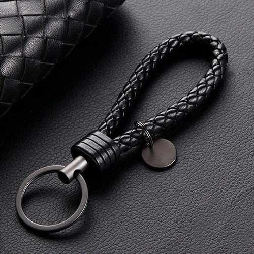 Black men car keychain - black, leather